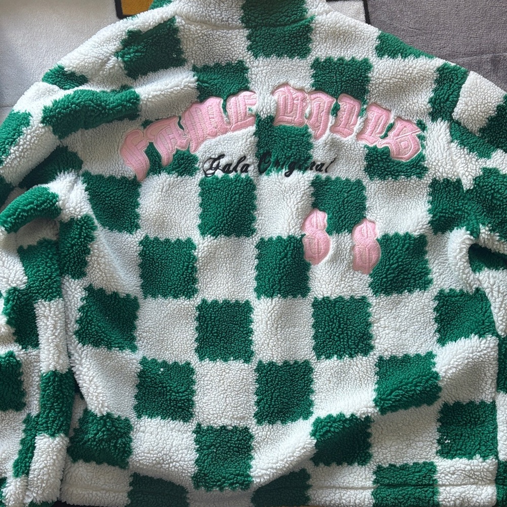 Green and White Checkered Bomber Jacket